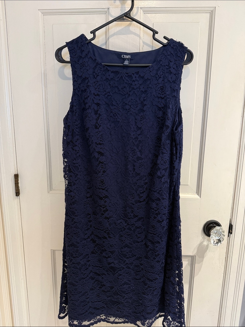 Chaps Navy Floral Lace Sleeveless Shift Dress